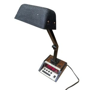 Spartus Vintage Desk Lamp Digital Alarm Clock Woodgrain Retro 1980s Black 1108